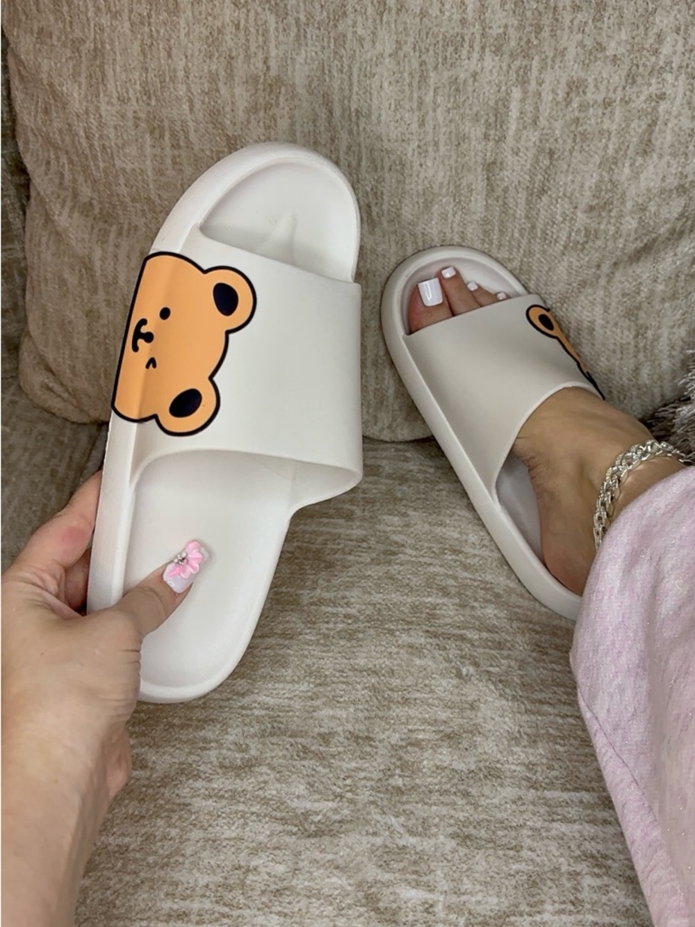 White Slip-on Bear Slide Sandals sizes 5.5, 6, 7